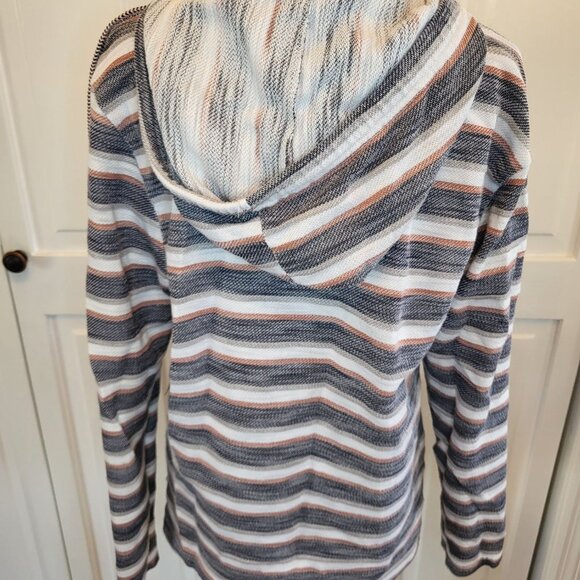 Gray/Brown Stripe Lightweight Hoodie Free Planet M Boho Hippie Coastal Beachy - Picture 2 of 7